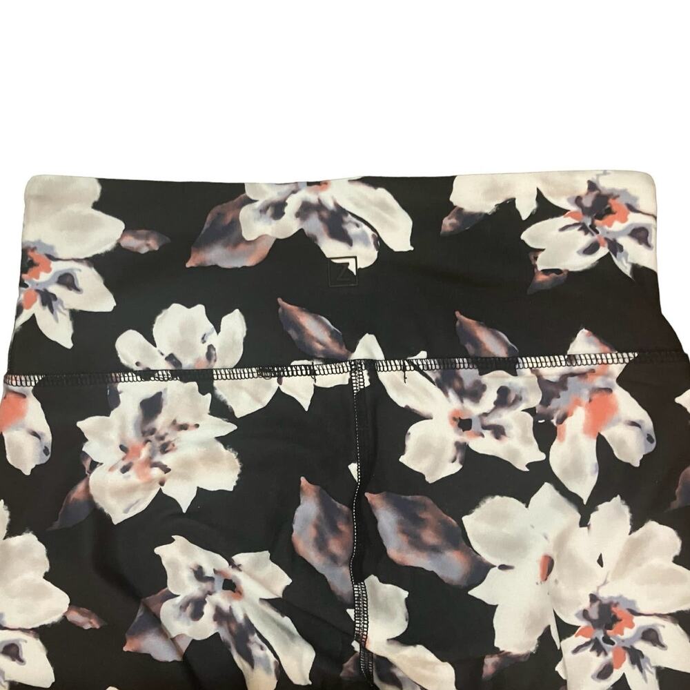 Zobha Women's Black w/ Floral Printed Athletic High Waist Leggings | Size M - Picture 6 of 10